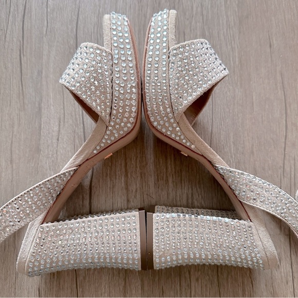 Anthropologie VICENZA Camurca Bege Diamond Gem Platform Sparkly High Heels Tan 7 - Picture 7 of 14